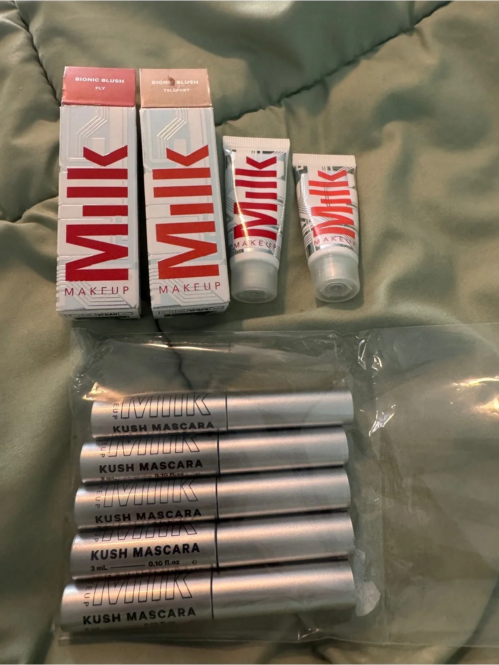 Milk Makeup blush duo in fly & teleport / 5 Milk lush travel size mascaras
